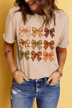 Load image into Gallery viewer, Khaki Halloween Fall Bowknot Graphic Short Sleeve Top
