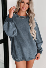 Load image into Gallery viewer, Green Solid Ribbed Knit Round Neck Pullover Sweatshirt
