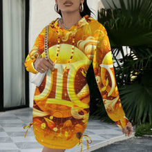 Load image into Gallery viewer, Design 55 Gemini long sleeve hooded drawstring dress
