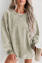Load image into Gallery viewer, Green Solid Ribbed Knit Round Neck Pullover Sweatshirt
